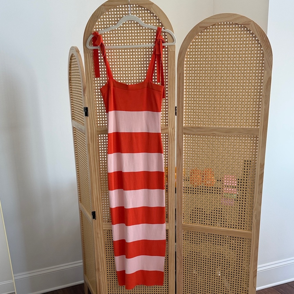 Striped Orange and Pink Sleeveless Dress